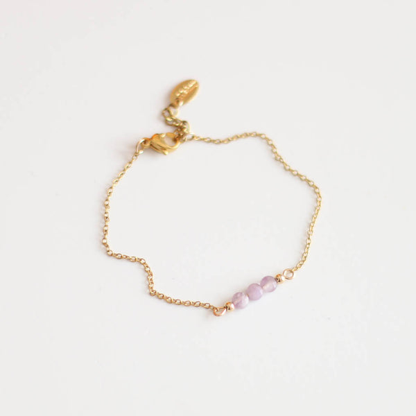 Bracelet 3 beads Amethyst Lavender