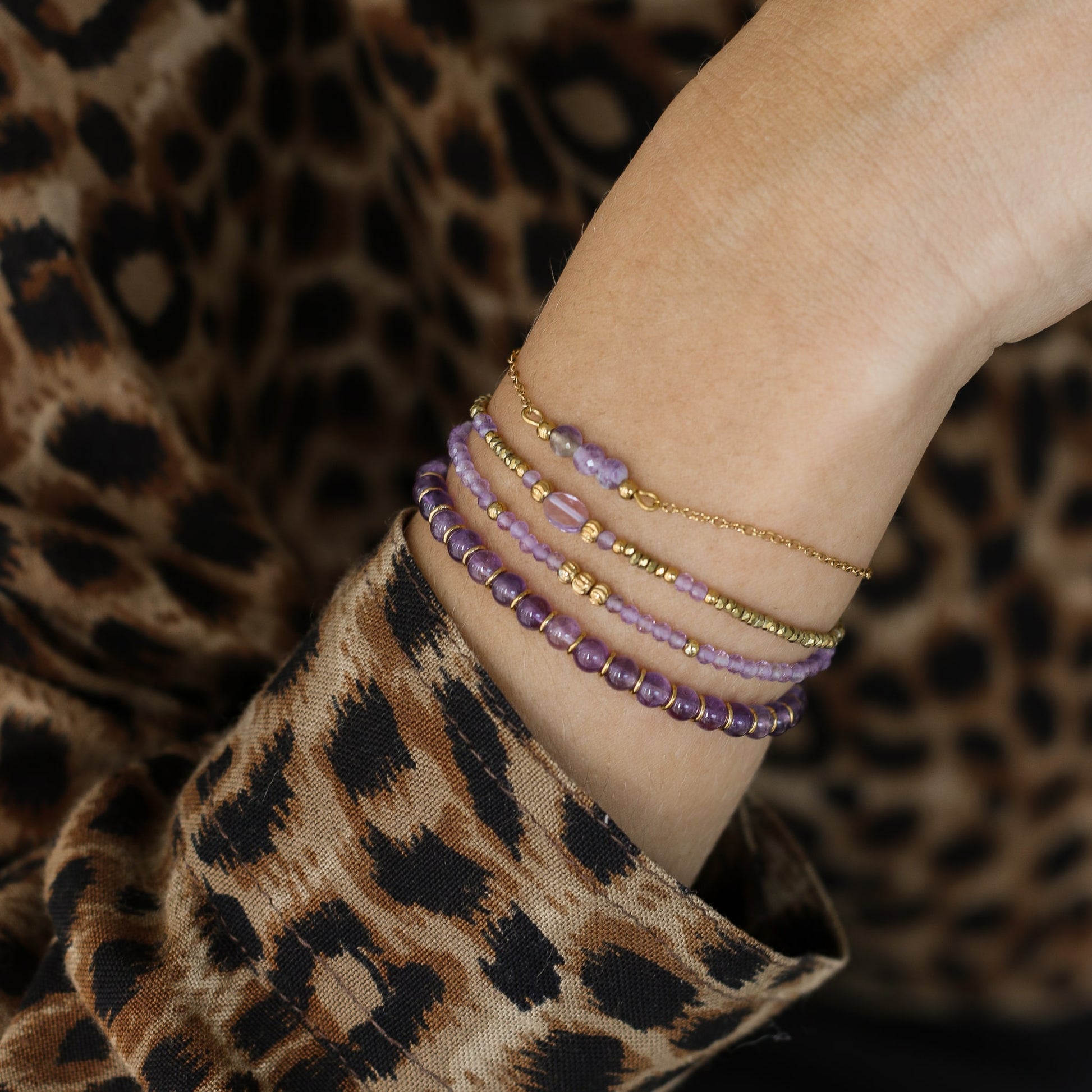 Bracelet perlé Améthyste et acier inoxydable durable et waterproof