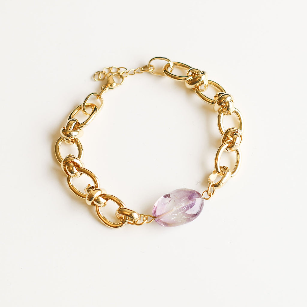 bracelet améthyste chaîne acier pierre violet
