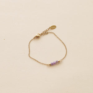 Bracelet 3 perles Améthyste avec sa chaine en acier inoxydable