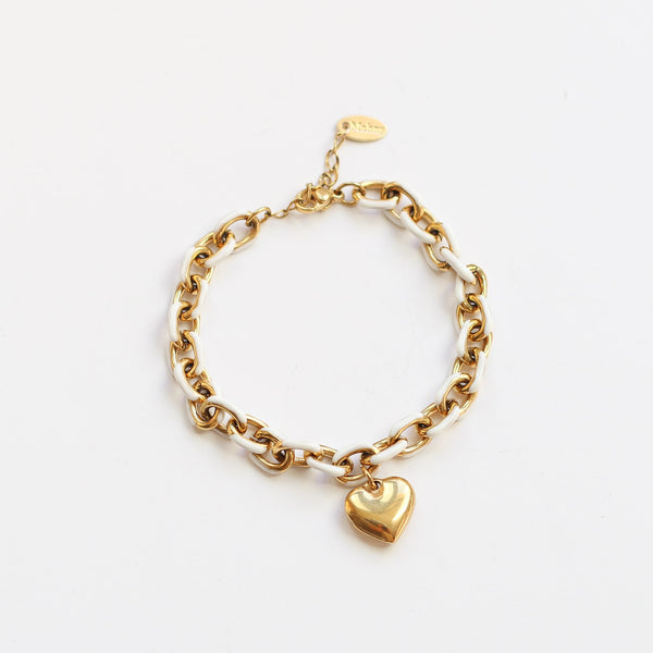 bracelet chaine blanche acier cœur doré