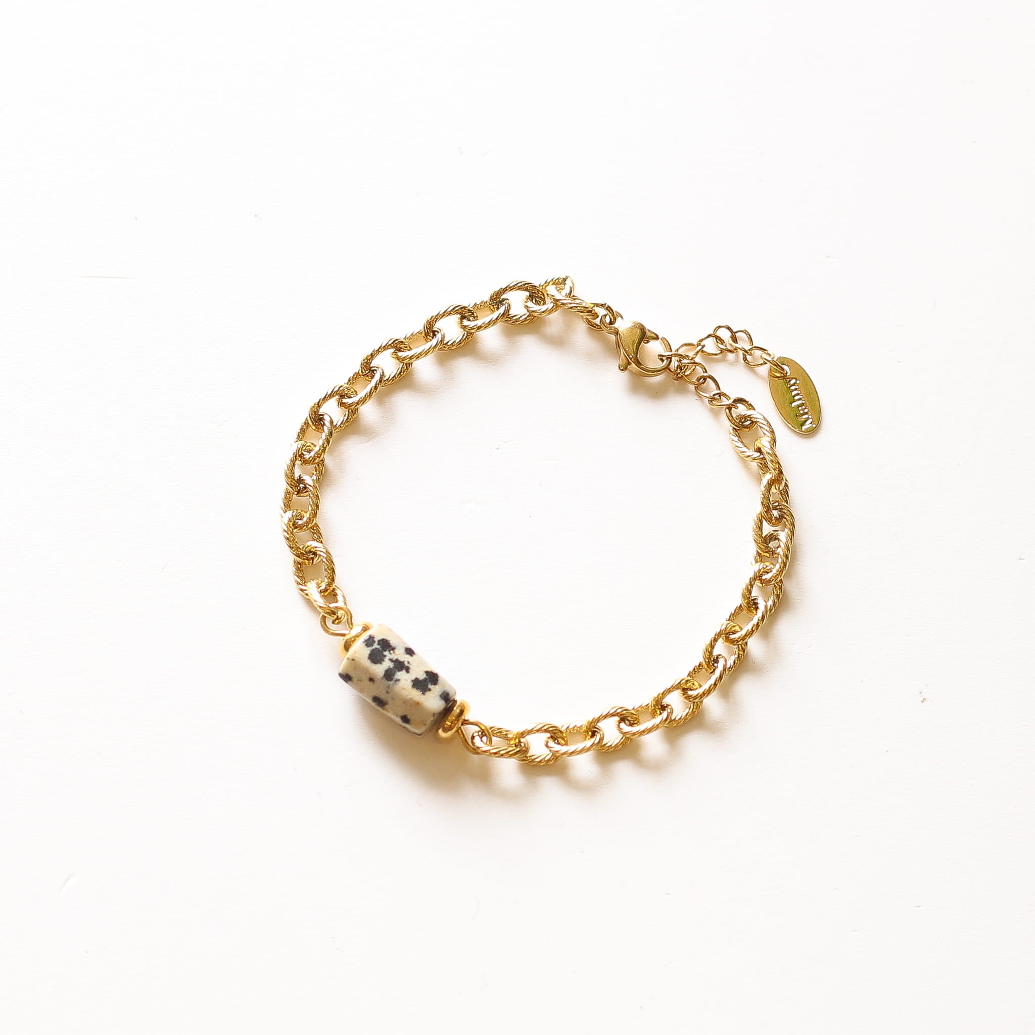 Bracelet Jaspe Dalmatien chaîne cordage, bijou femme pierres naturelles Mahny.