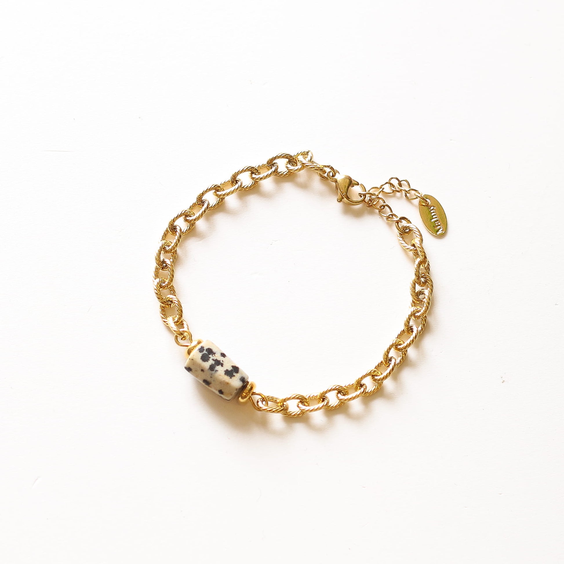 Bracelet Jaspe Dalmatien chaîne cordage, bijou femme pierres naturelles Mahny.