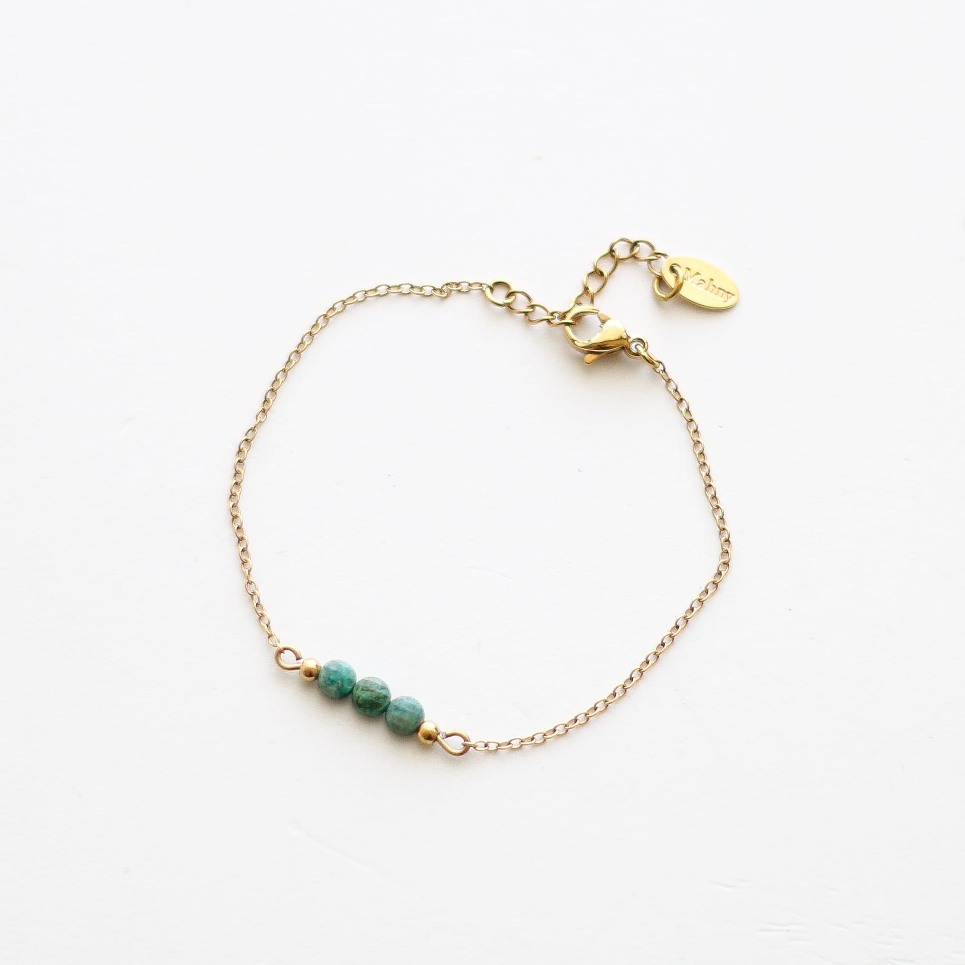 Bracelet en chrysocolle sur chaîne acier inoxydable.