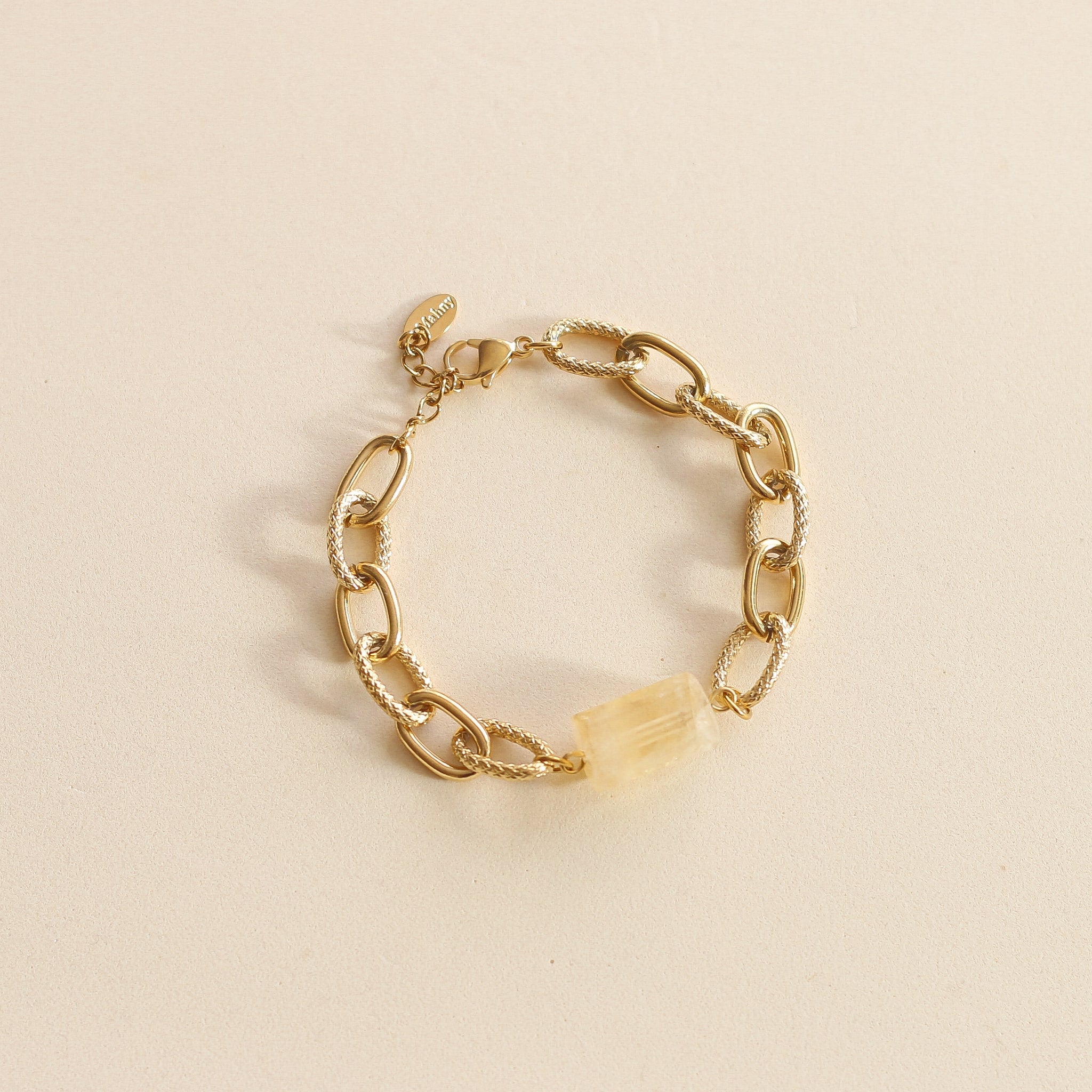 Bracelet Chaîne épaisse en acier inoxydable et pierre de Citrine 