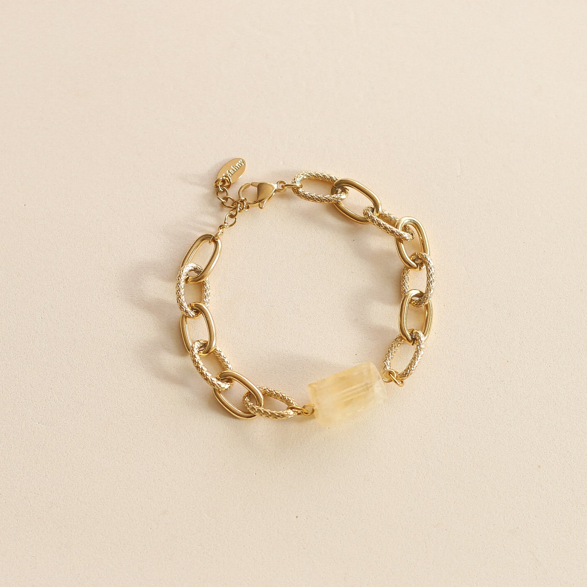 Bracelet Chaîne épaisse en acier inoxydable et pierre de Citrine 