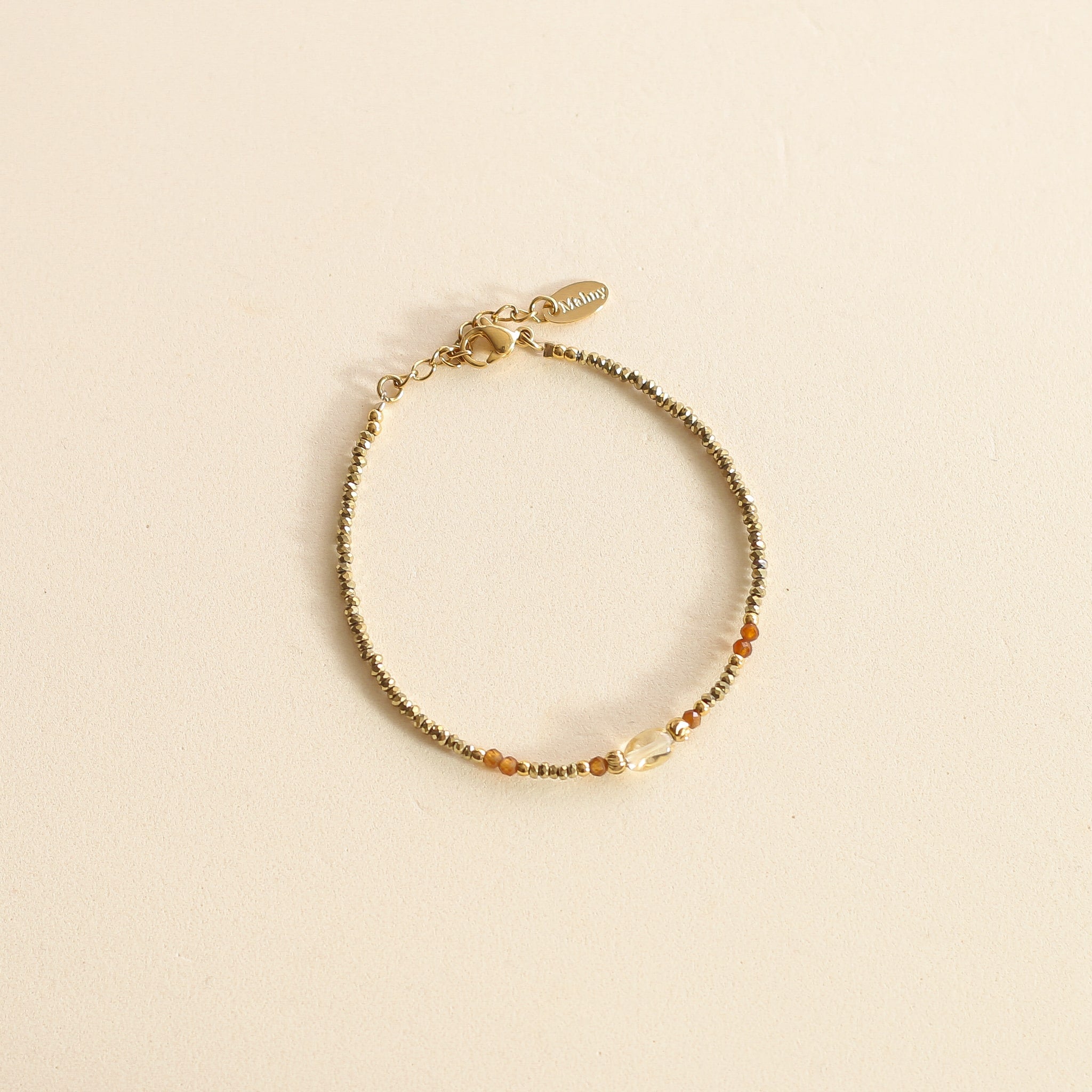 Bracelet en perles d'Hématite et Citrine dorée et jaune
