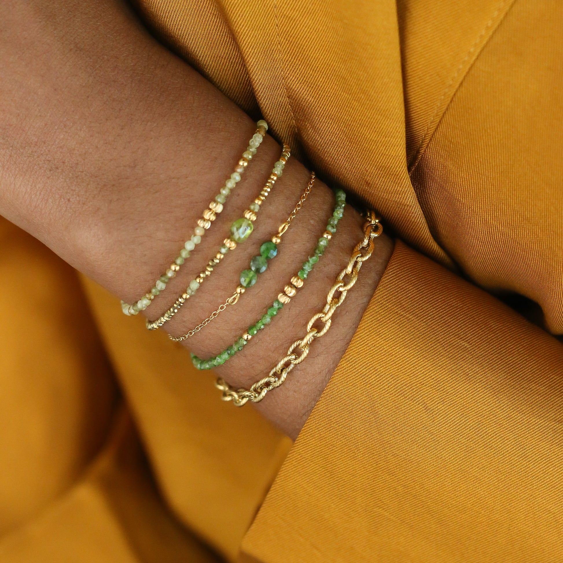 Bracelet 3 perles Diopside en acier inoxydable durable et résistant