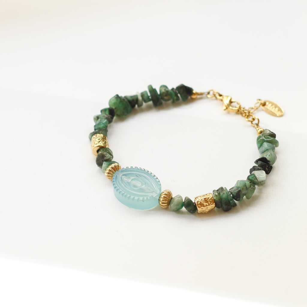 bracelet émeraude aigue marine œil acier