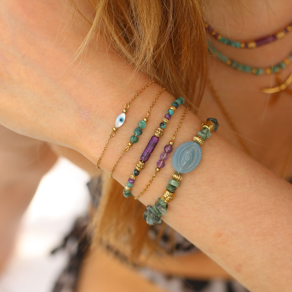 bracelet émeraude aigue marine œil créatrice