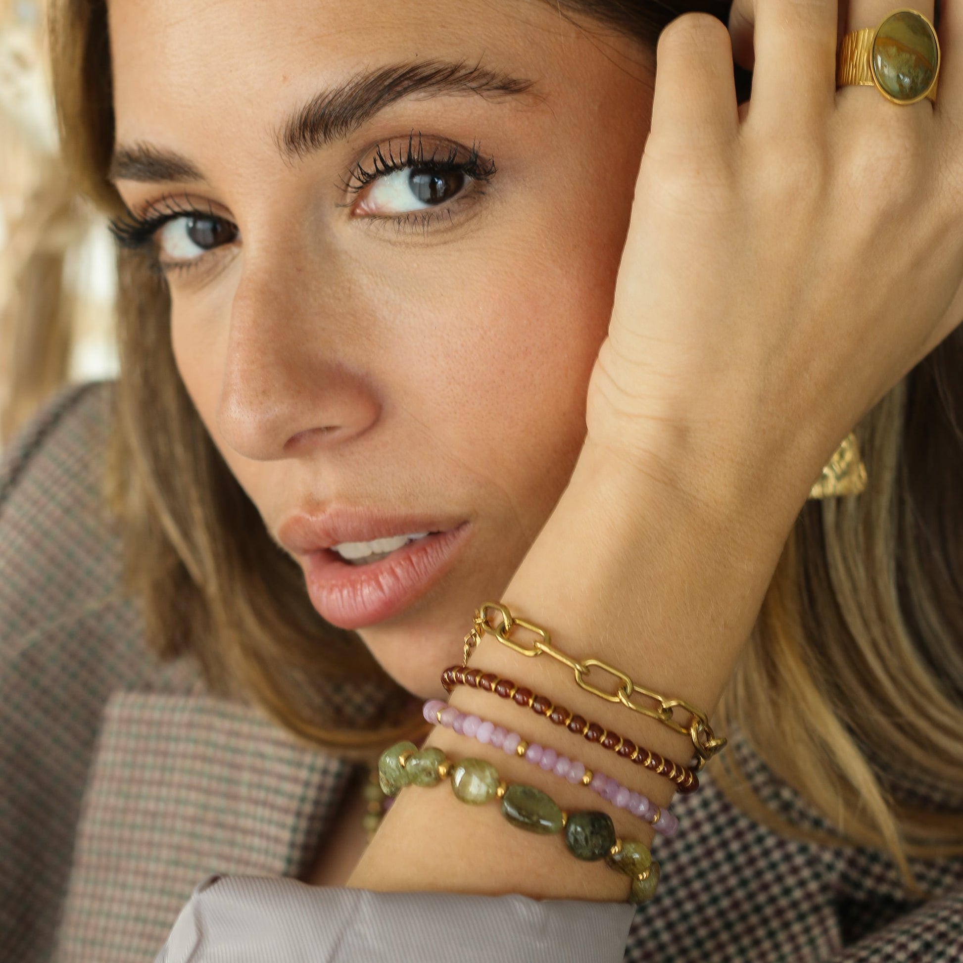 Bracelet en pierre de Grenat Vert le cadeau pour un anniversaire de femme tendance