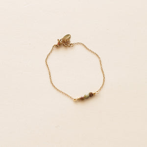 Bracelet 3 perles Grenat Vert avec sa chaine en acier inoxydable