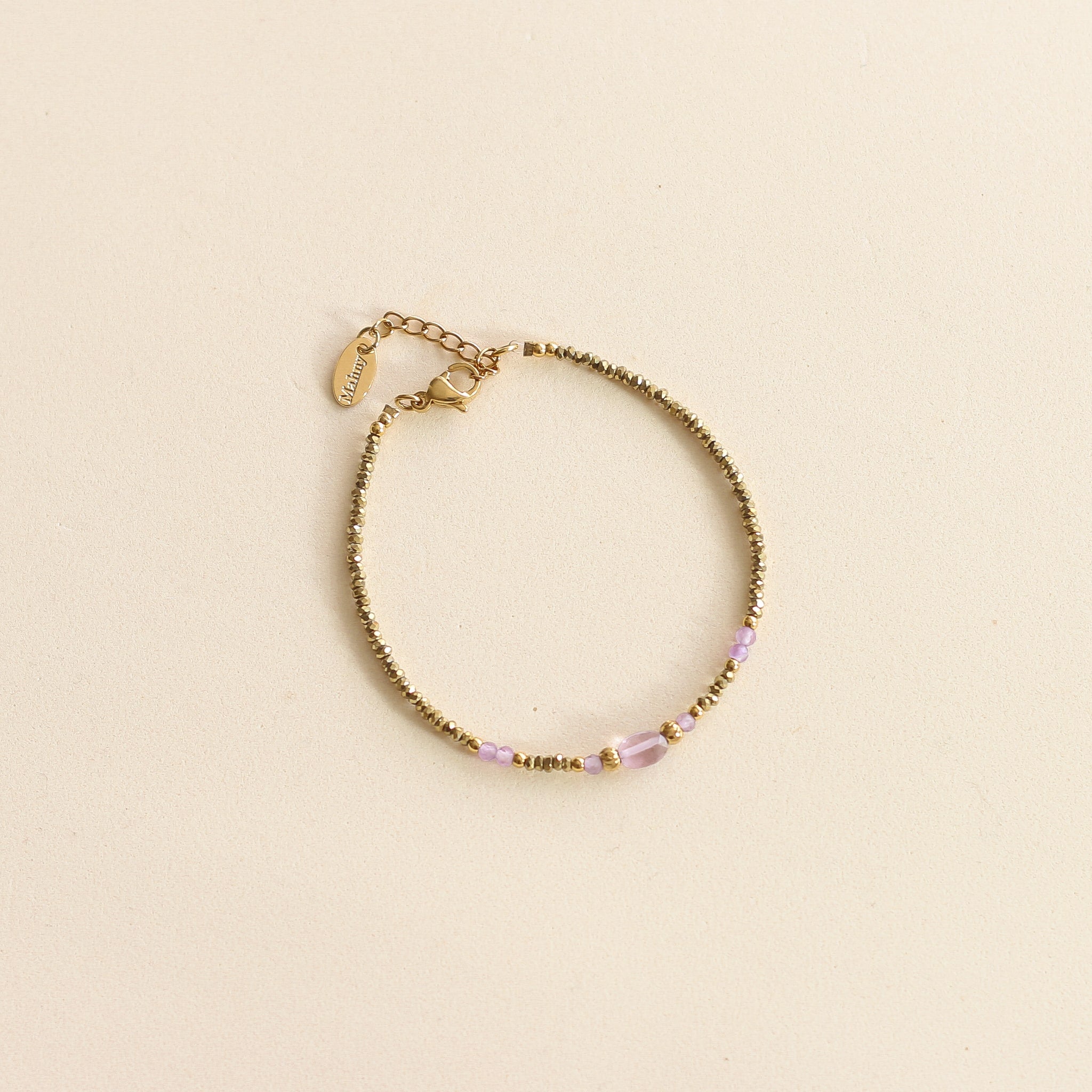 Bracelet en perles d'Hématite dorées et Améthyste violettes