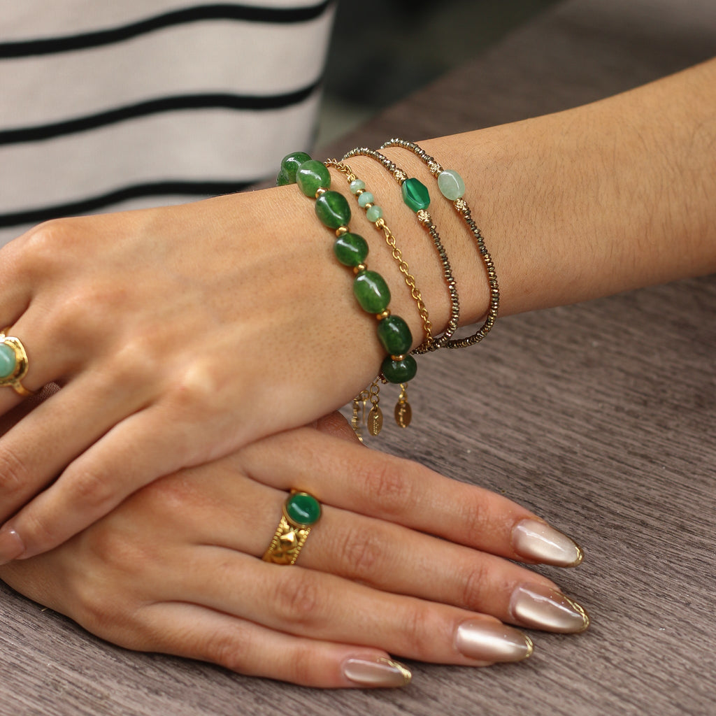 bracelet femme acier vert fait main