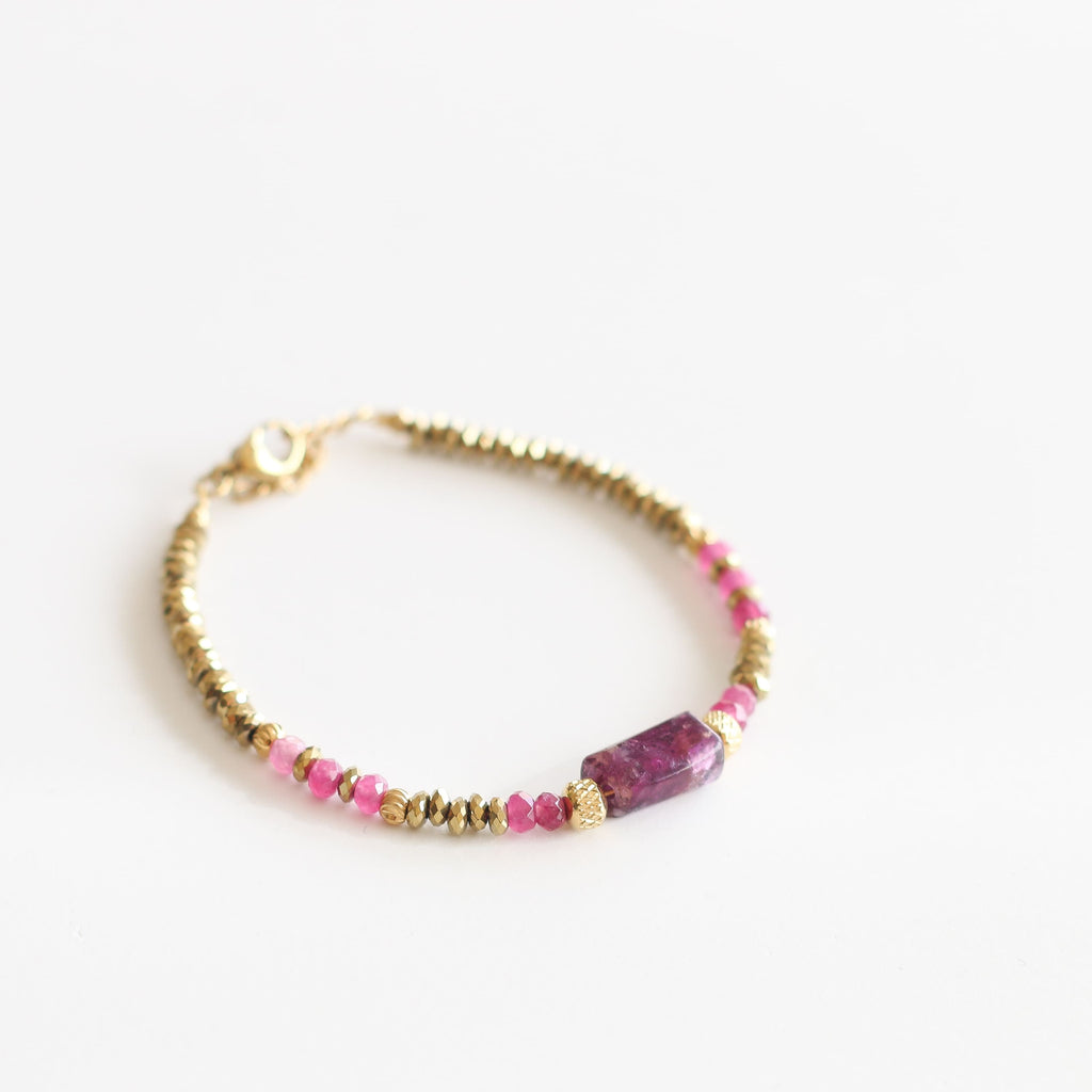 bracelet hématite pierre lépidolite perle naturelle