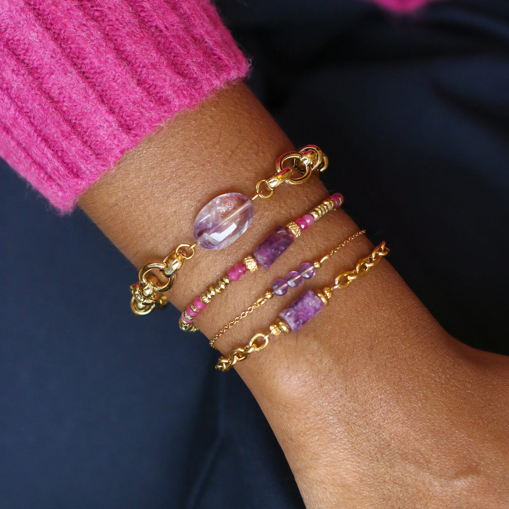 bracelet hématite pierre lépidolite acier inoxydable
