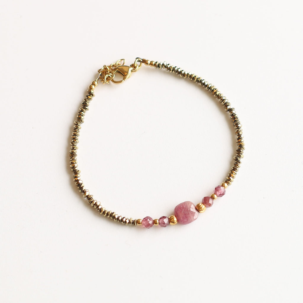 bracelet hématite rubis pierre rose naturelle