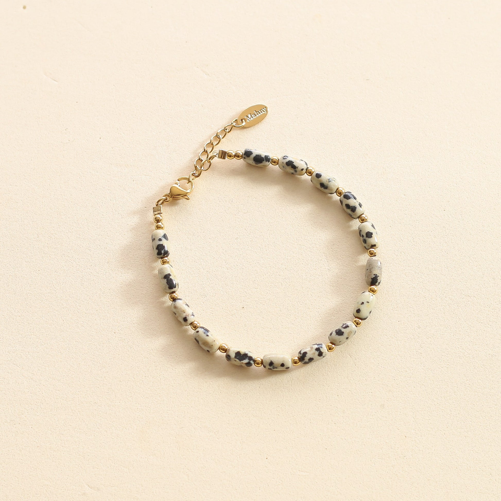 Bracelet Jaspe Dalmatien pierre naturelles blanches avec taches noire