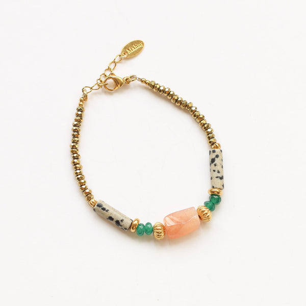 bracelet jaspe dalmatien vert orange bijou