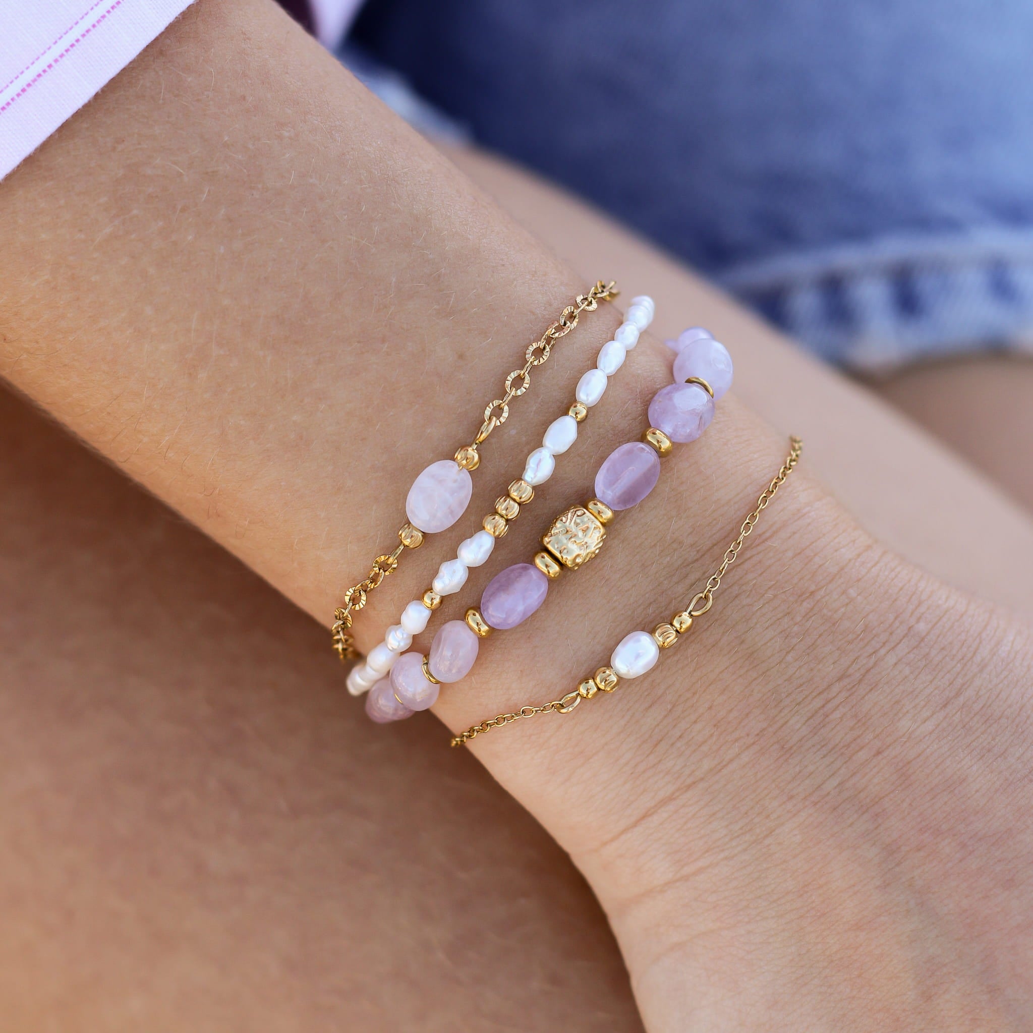 Bracelet Améthyste lavande chaîne striée