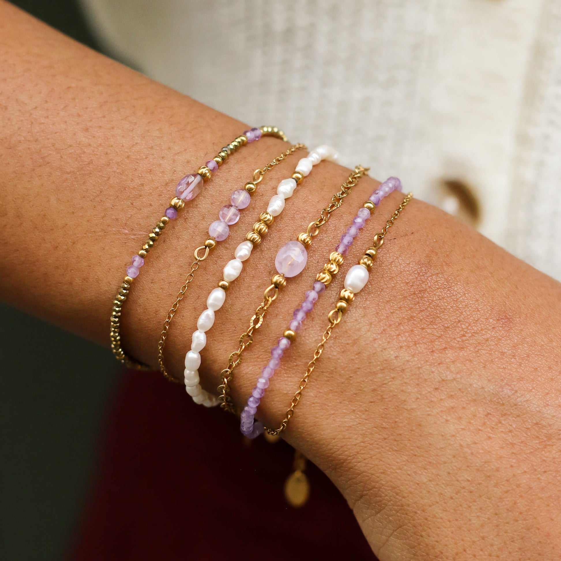 Bracelet Améthyste lavande chaîne striée