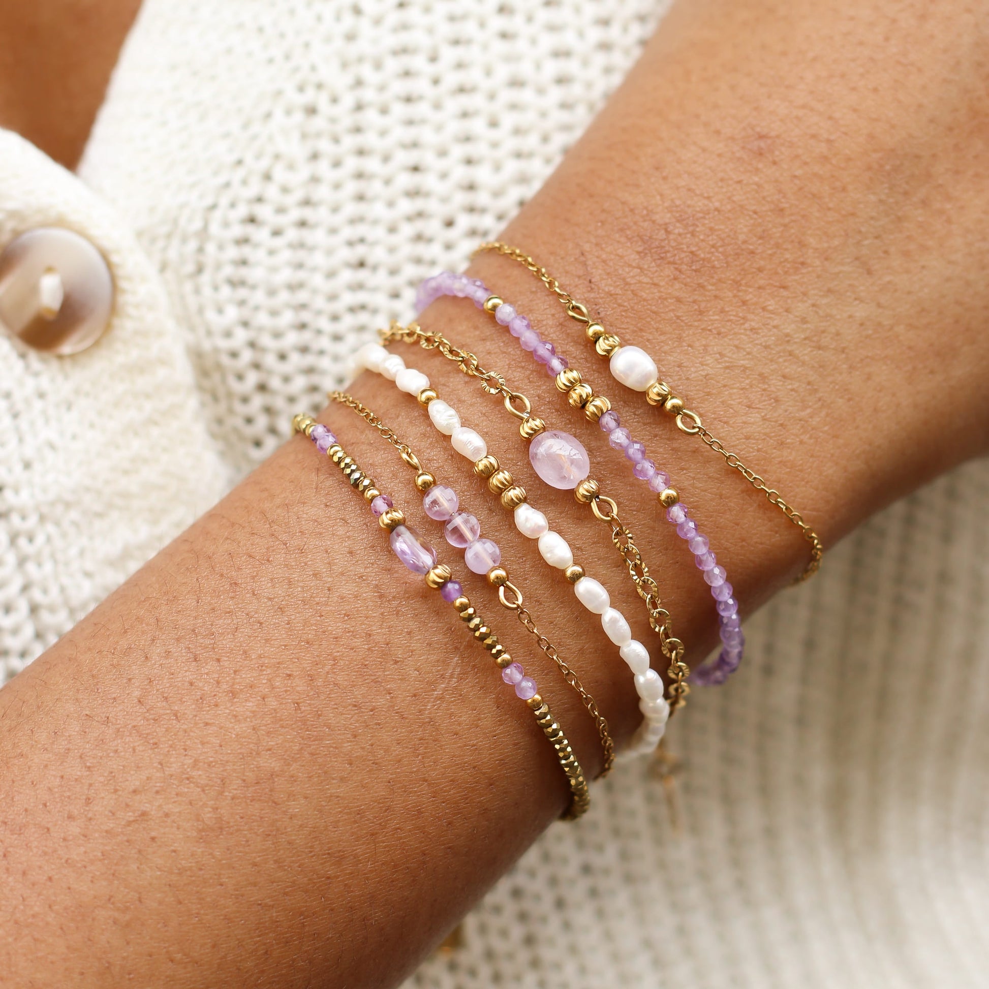 Bracelet Améthyste lavande chaîne striée