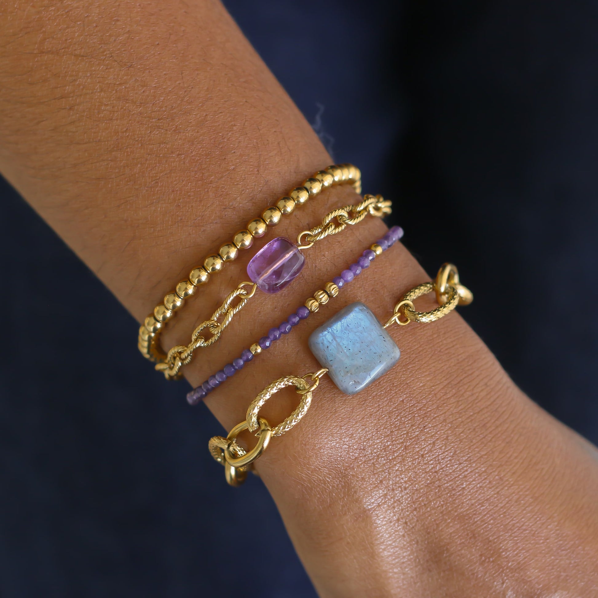 Bracelet Chaîne épaisse Labradorite pierre bleue et grise tendance