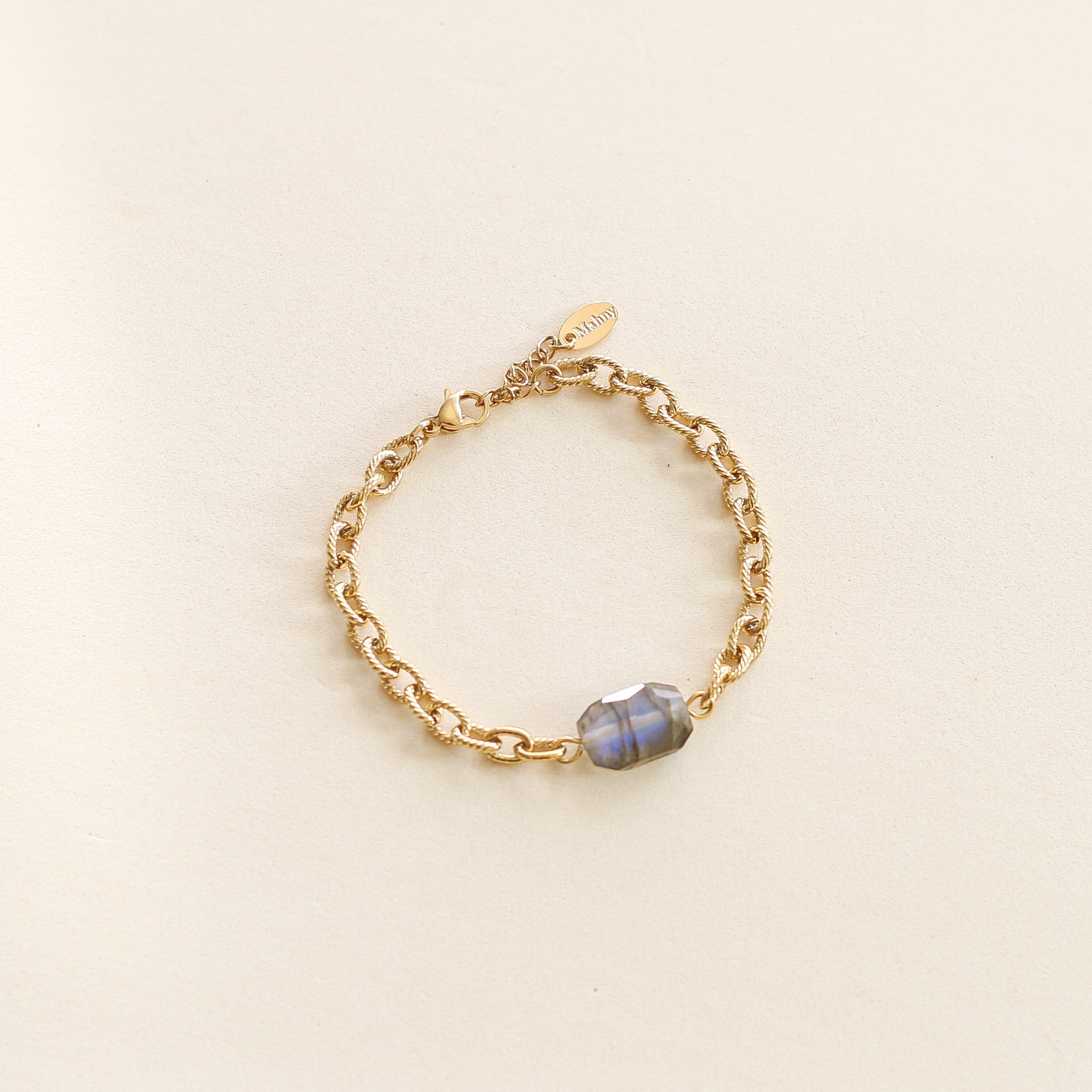 Bracelet Chaîne en acier inoxydable et pierre de Labradorite 