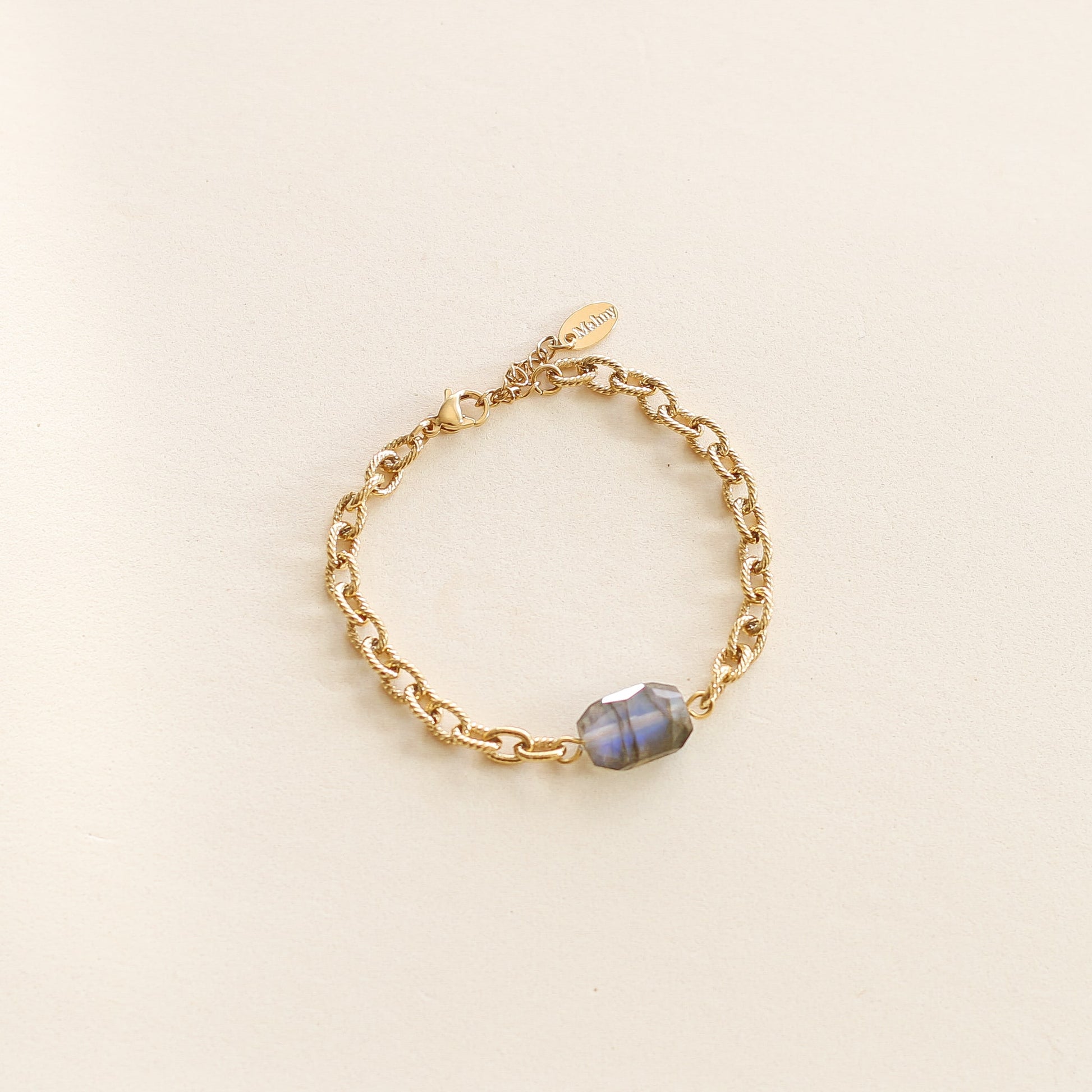 Bracelet Chaîne en acier inoxydable et pierre de Labradorite 