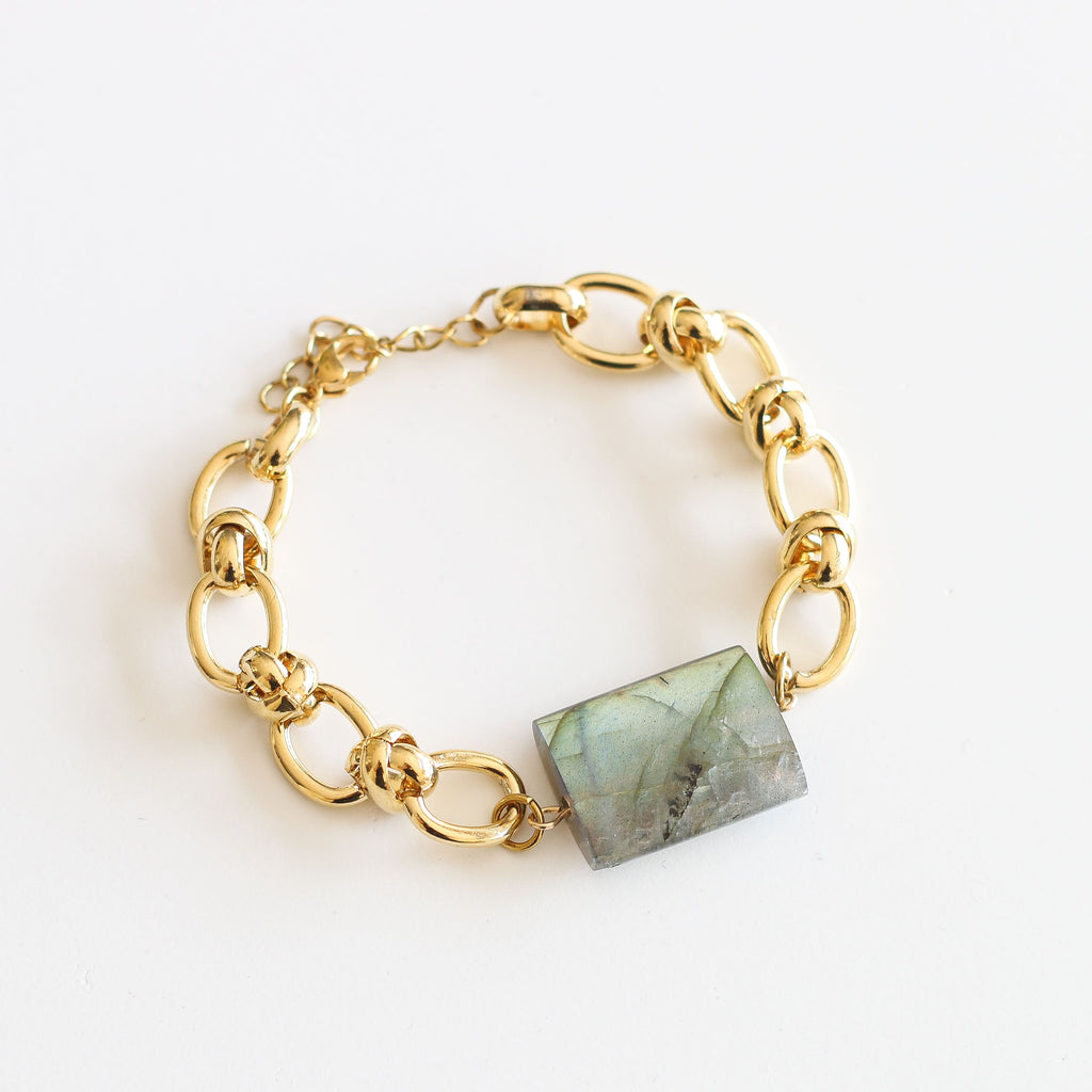 bracelet labradorite chaîne acier doré inoxydable