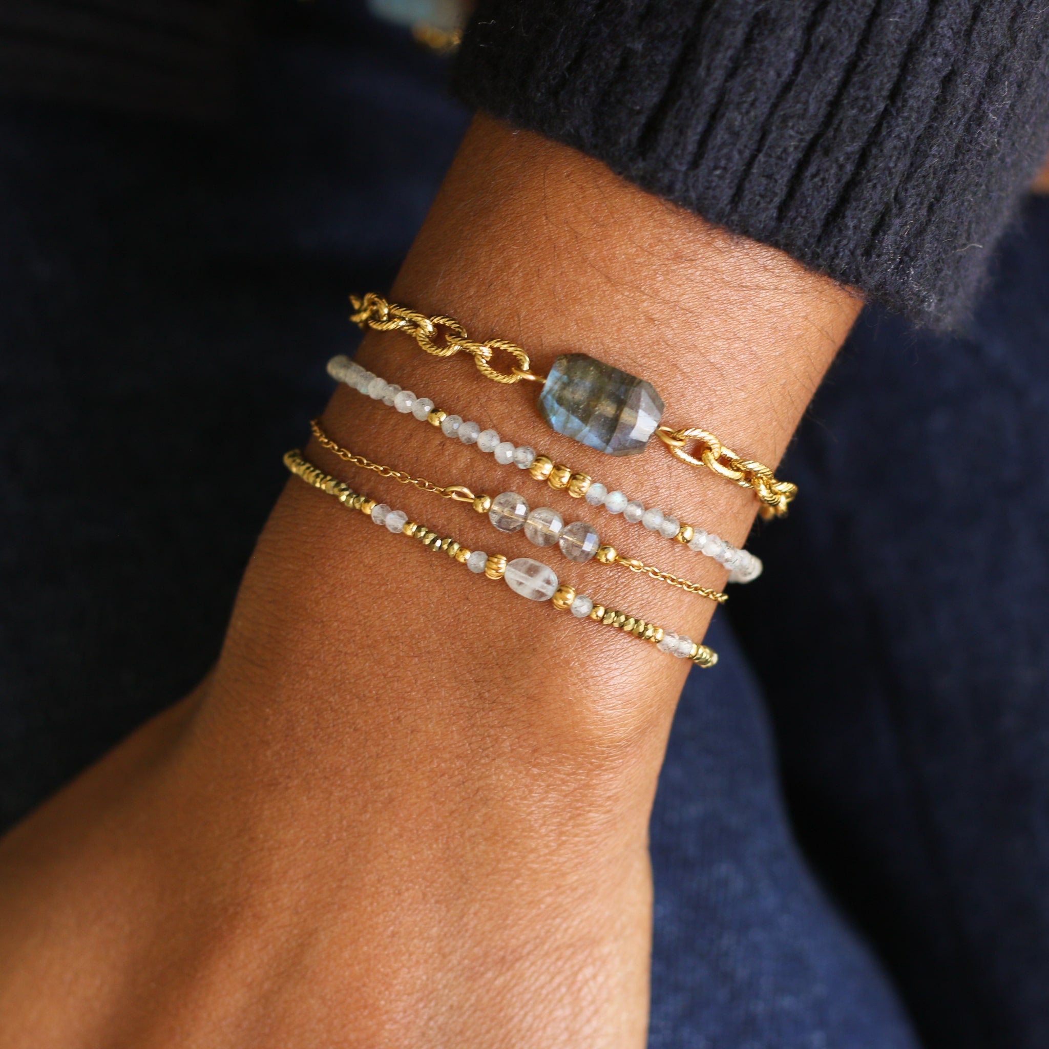 Bracelet perlé en Labradorite monté à la main