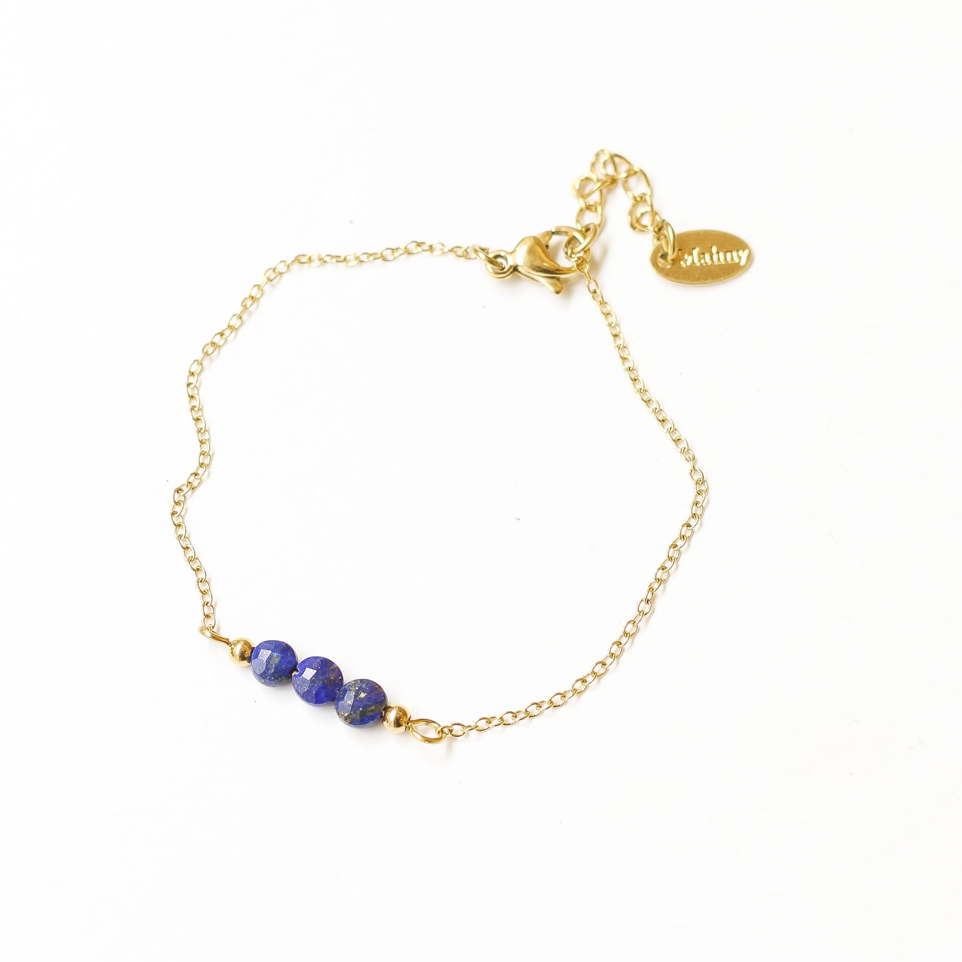 Bracelet Lapis Lazuli 3 perles, création Mahny bijoux pierres semi-précieuses.