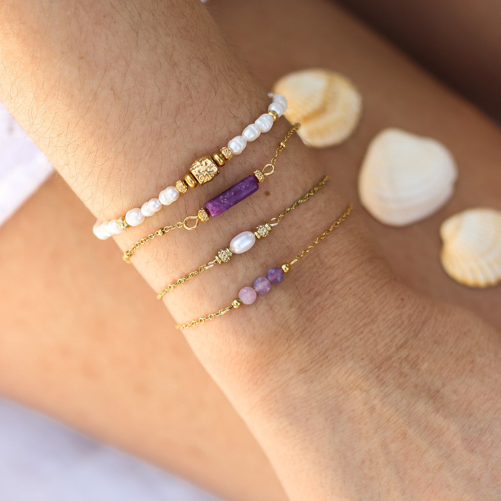 bracelet lépidolite rose pierre naturelle  acier