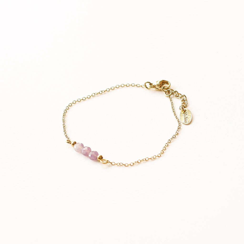 bracelet lépidolite rose pierre naturelle doré 