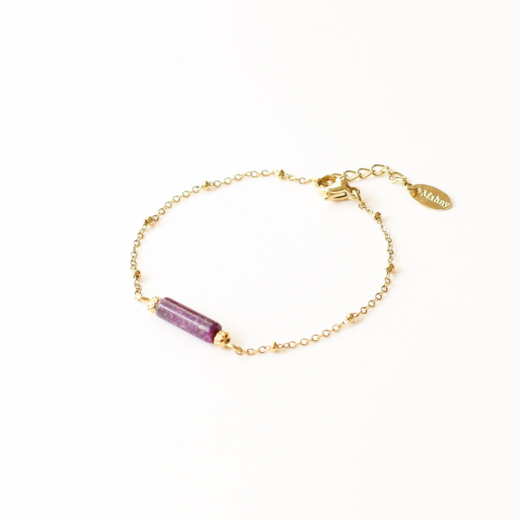 bracelet lépidolite violet acier doré bijou