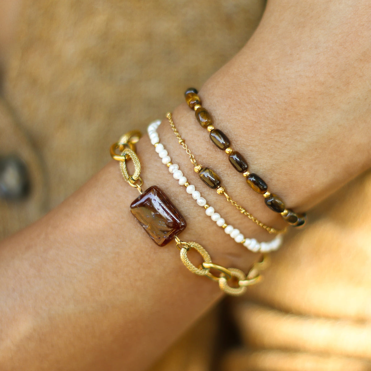 Bracelet Œil de tigre perlé