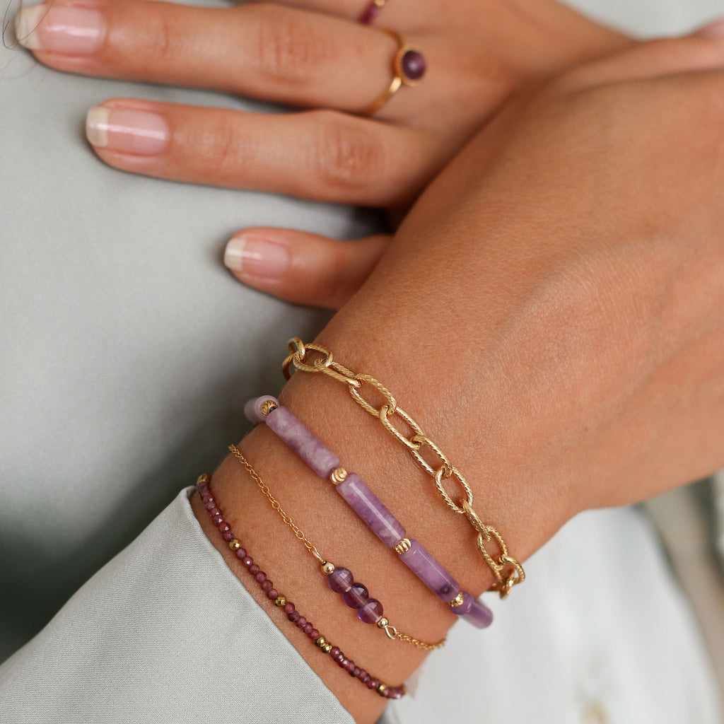 bracelet perle acier améthyste inoxydable