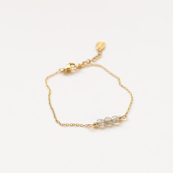 bracelet perle acier labradorite doré