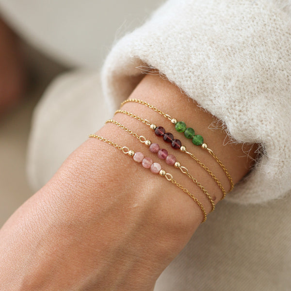 bracelet perle acier quartz fraise gemme
