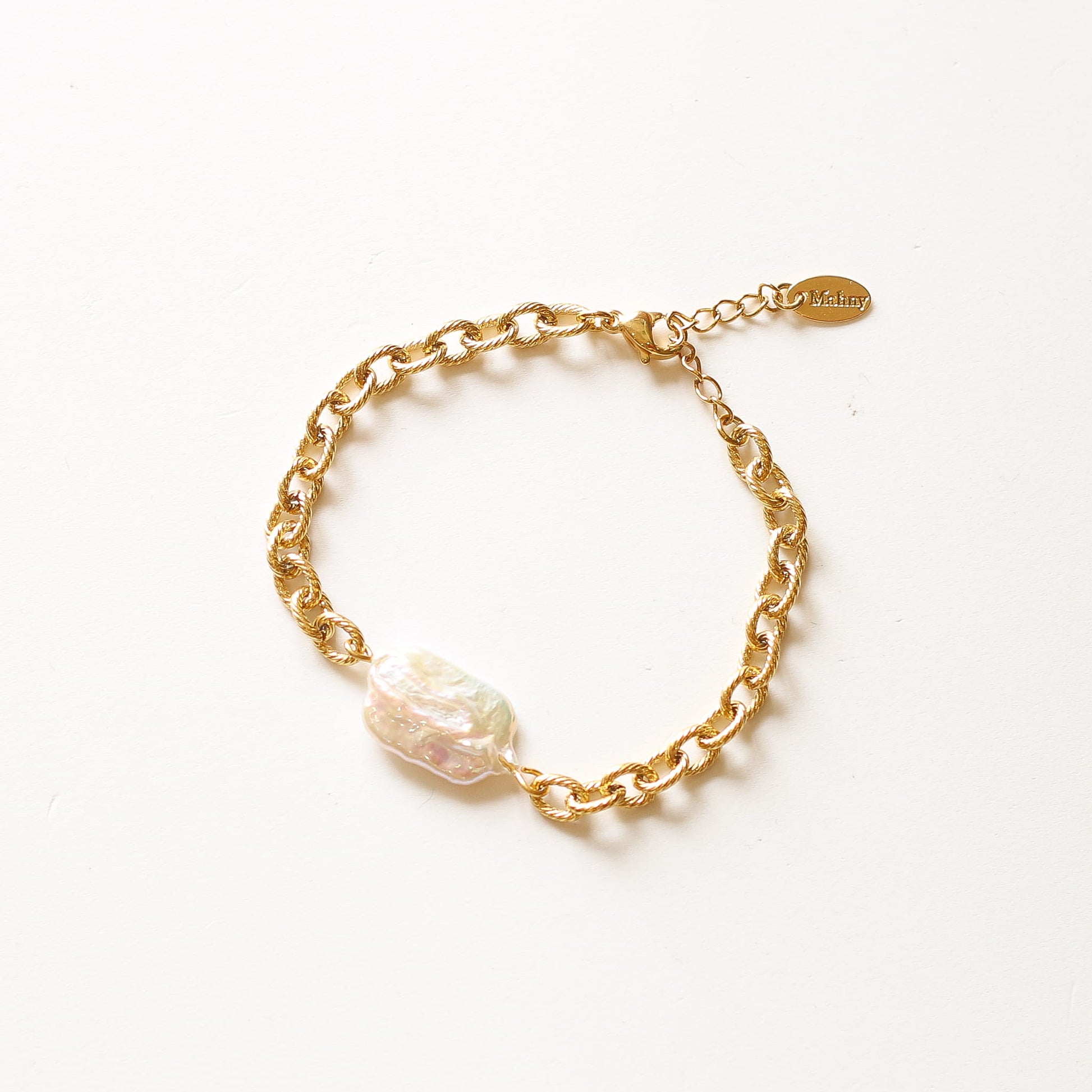 Bracelet Nacre chaîne cordage, Mahny bijoux pierres naturelles.