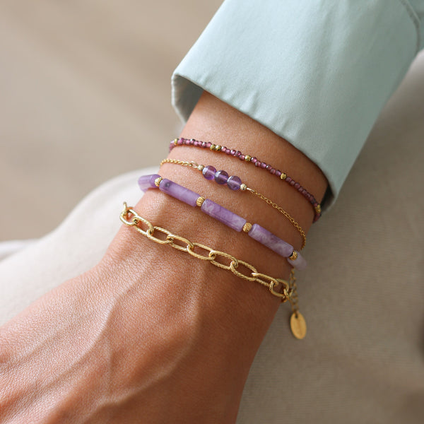 bracelet perle grenat violet pierre