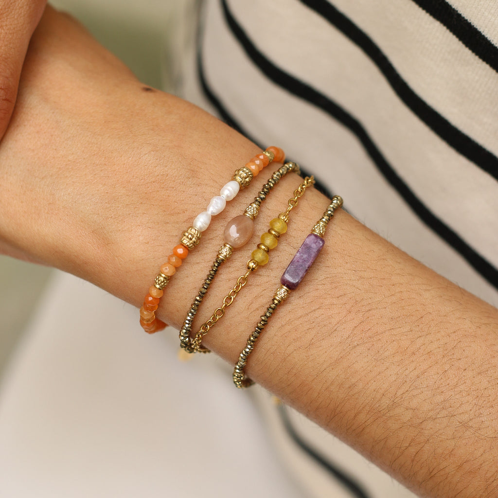 bracelet pierre naturelle orange acier