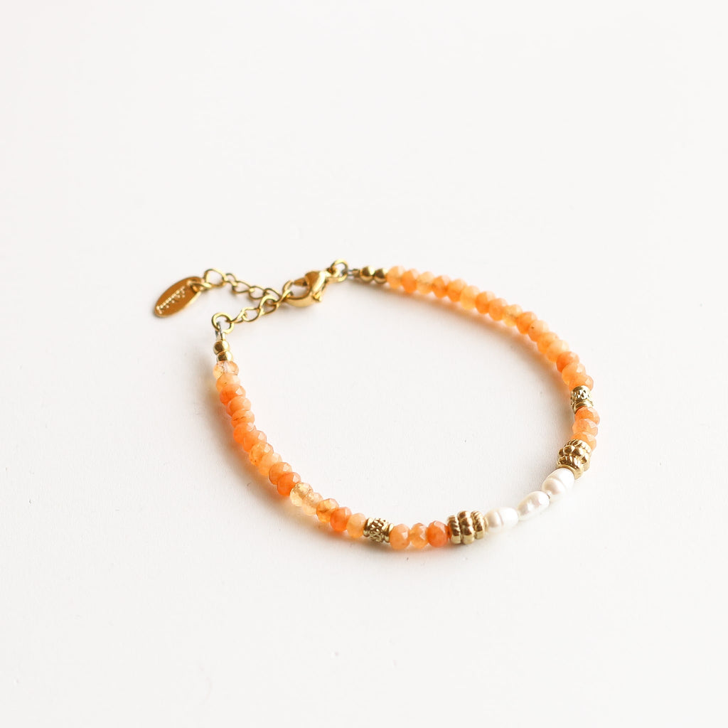 bracelet perle agate orange acier doré