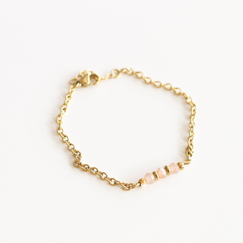 bracelet pierre soleil rose perle naturelle