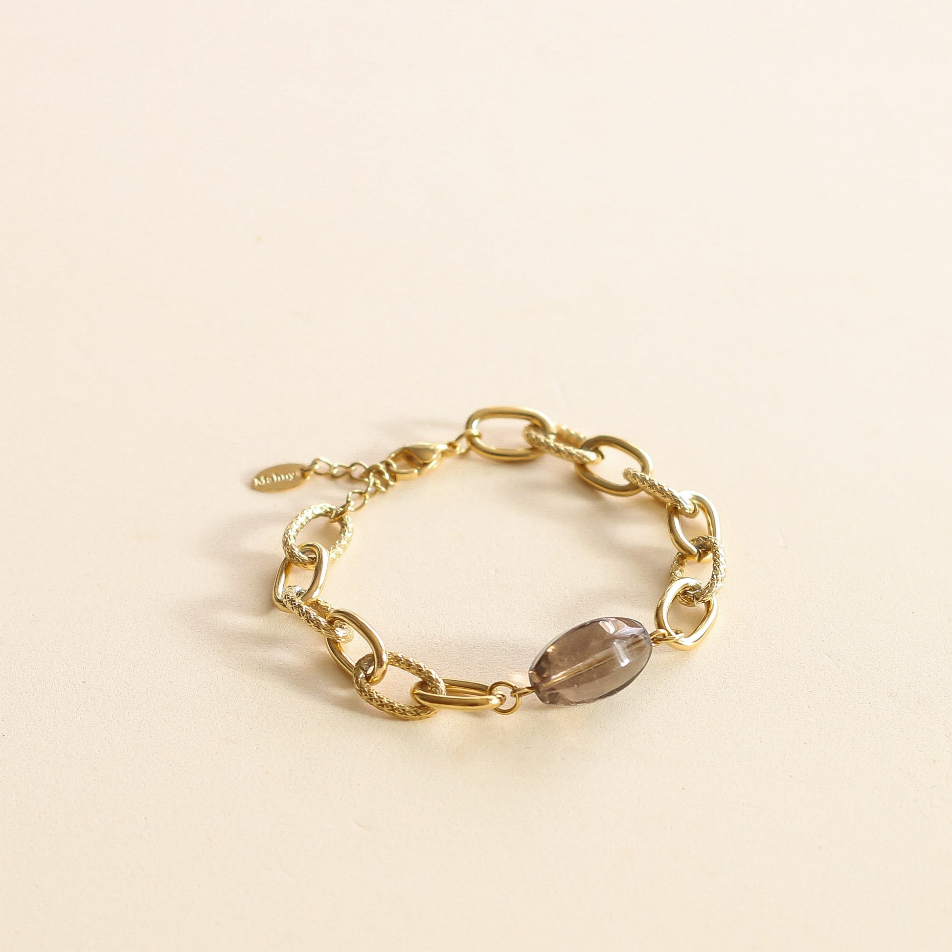 Bracelet Chaîne épaisse Quartz Fumé assemblé à la main à Paris 