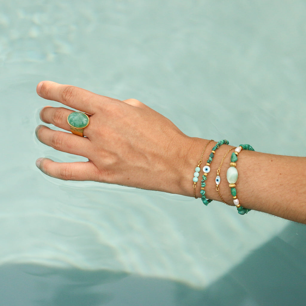 bracelet œil protecteur turquoise nacre acier