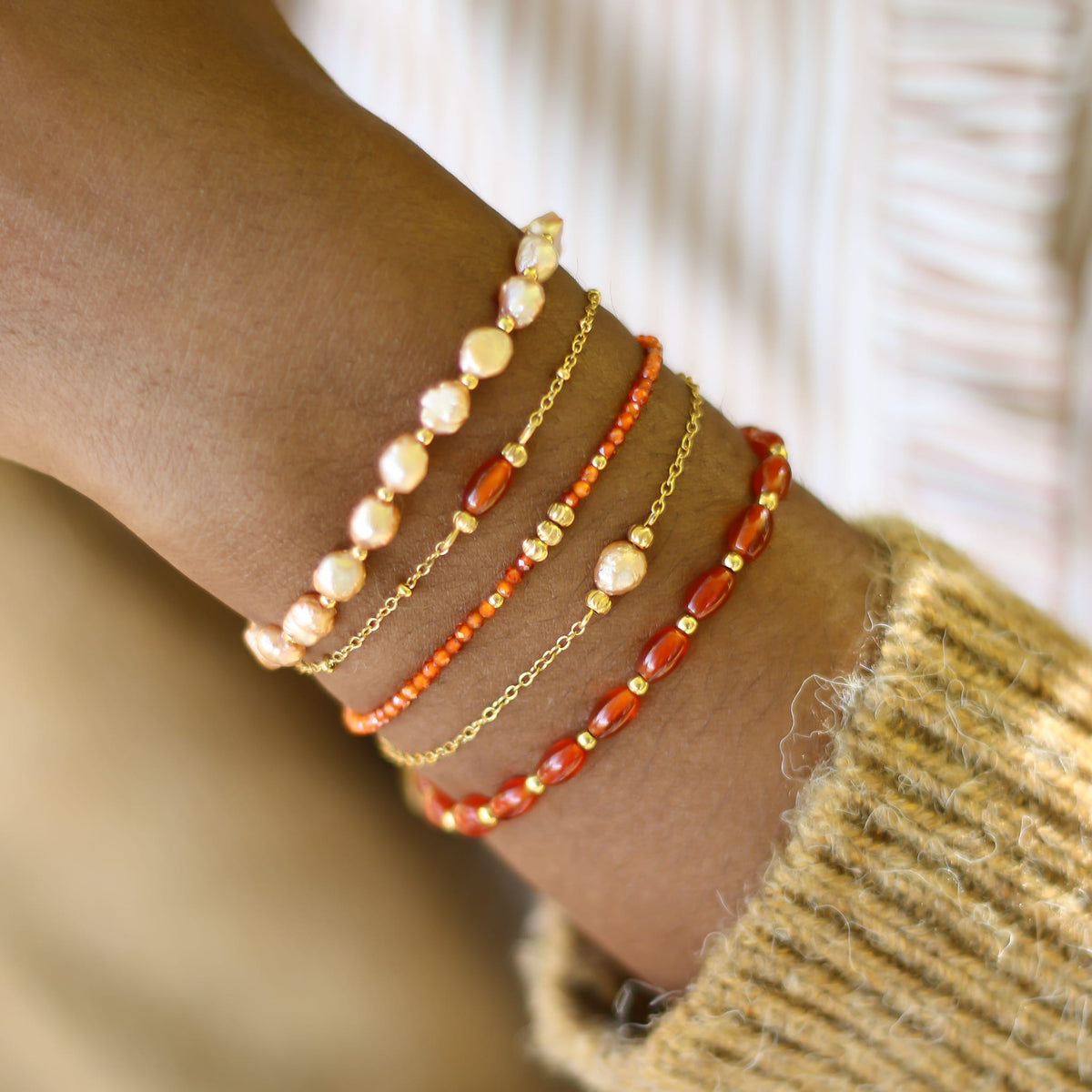 Bracelet Agate rouge perlé