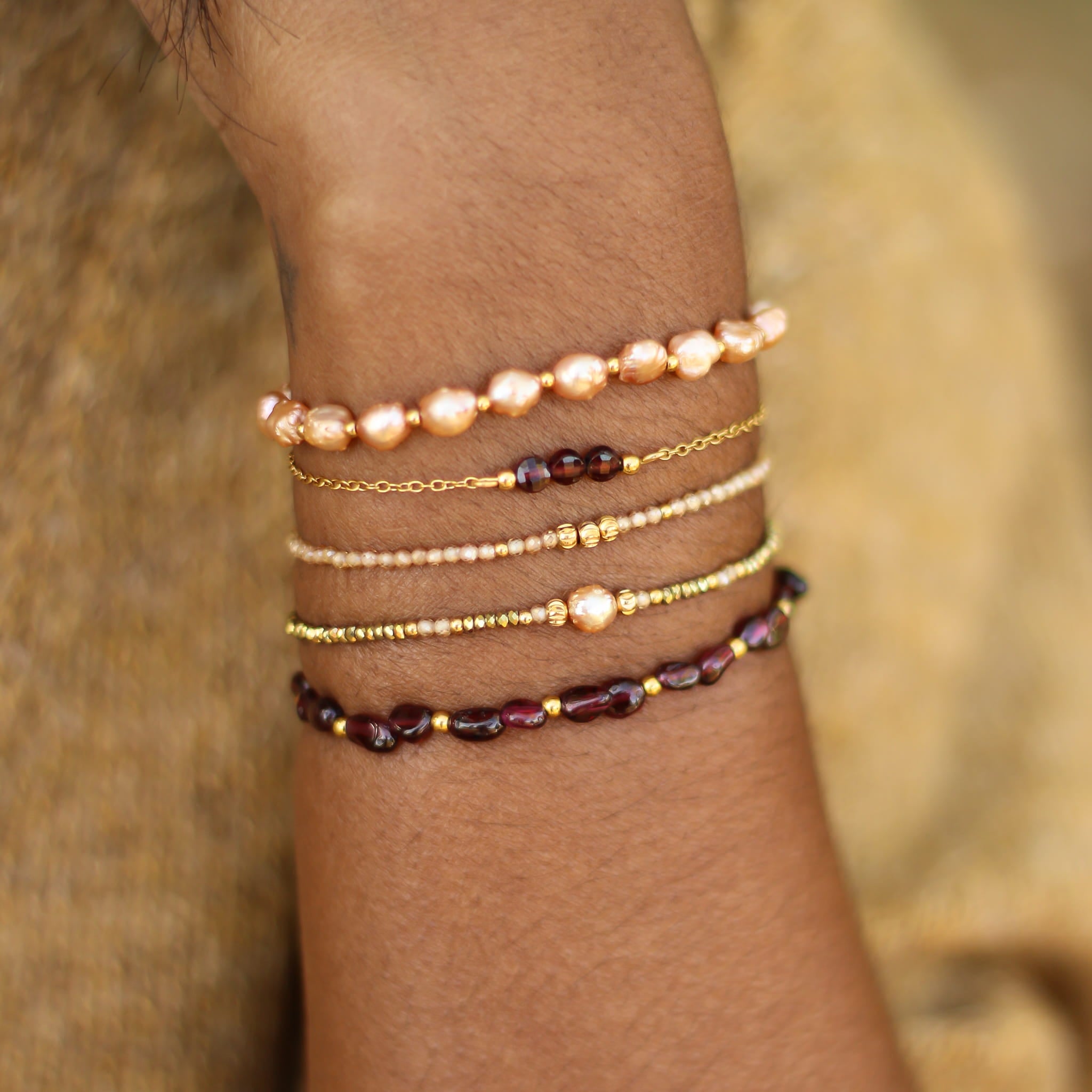 Bracelet Zirkon champagne perlé