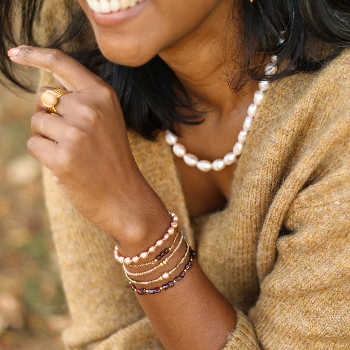 Bracelet Zirkon champagne perlé