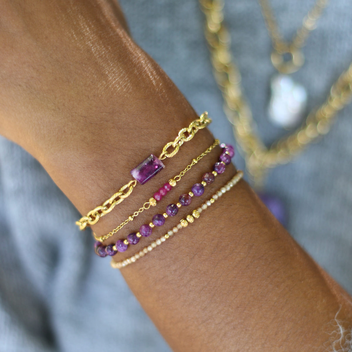 Bracelet Lépidolite perlé